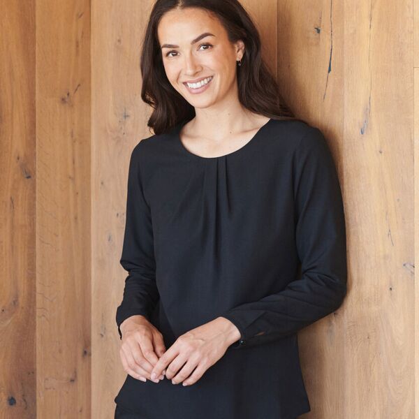 Women's pleat front long sleeve blouse Thumbnail